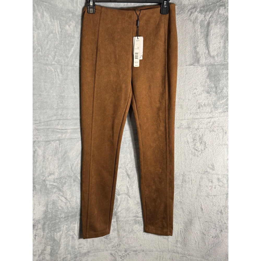 Tahari Womens Faux Suede Leggings Fallen Leaf Vicuna Brown XS NEW